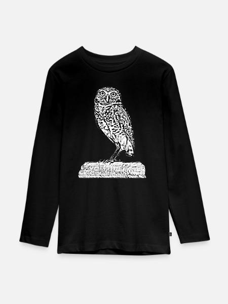 Die Eule - Teenager Premium Bio Langarmshirt - Schwarz
