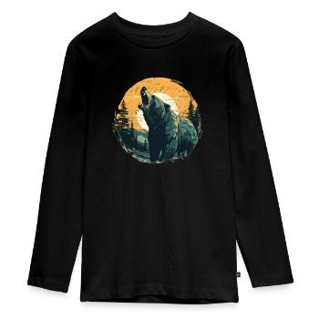 Grizzly in sundown retro style - Teenager Premium Bio Langarmshirt - Schwarz - Vorne - AI Model Kid Female (0cm)