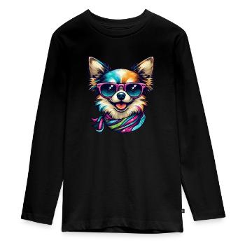 Farbenfroher Chihuahua - Teenager Premium Bio Langarmshirt - Schwarz - Vorne - AI Model Kid Female (0cm)