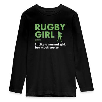 Sport Girl Definition Rugby - Teenager Premium Organic Long Sleeve Shirt - black - Front - AI Model Kid Female (0cm)