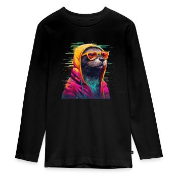 Otter Fischotter Cooler Otter mit Sonnenbrille - Teenager Premium Bio Langarmshirt - Schwarz - Vorne - AI Model Kid Female (0cm)