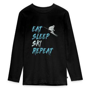 manger sommeil ski répéter cadeau de skis de sports d'hiver - T-shirt manches longues Premium Ado - noir - Devant - AI Model Kid Female (0cm)