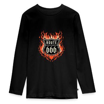 Route 666 - Teenager Premium Organic Long Sleeve Shirt - black - Front - AI Model Kid Female (0cm)