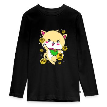 Porte-bonheur Maneki Neko Japon - T-shirt manches longues Premium Ado - noir - Devant - AI Model Kid Female (0cm)