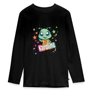 KAROLINE - Beau nom de fille avec extraterrestre mignon - T-shirt manches longues Premium Ado - noir - Devant - AI Model Kid Female (0cm)