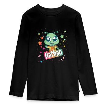 NATHA - Beautiful boy name with cute alien - Teenager Premium Organic Long Sleeve Shirt - black - Front - AI Model Kid Female (0cm)
