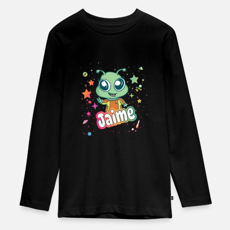 JAIME - Bellissimo nome da ragazzo con simpatico alieno - Maglia a maniche lunghe ecologica premium per ragazzi - nero