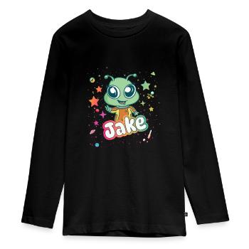 JAKE - Beautiful boy name with cute alien - Teenager Premium Organic Long Sleeve Shirt - black - Front - AI Model Kid Female (0cm)