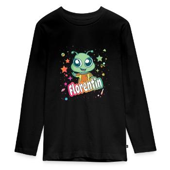 FLORENTIN - Schöner Junge Name mit süßem Alien - Teenager Premium Bio Langarmshirt - Schwarz - Vorne - AI Model Kid Female (0cm)