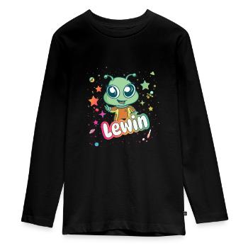 LEWIN - Schöner Junge Name mit süßem Alien - Teenager Premium Bio Langarmshirt - Schwarz - Vorne - AI Model Kid Female (0cm)