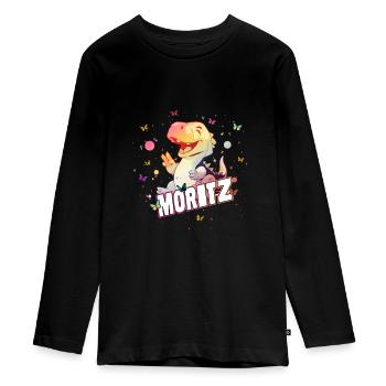 MORITZ - Beau prénom de garçon avec mignon DINO T-REX - T-shirt manches longues Premium Ado - noir - Devant - AI Model Kid Female (0cm)