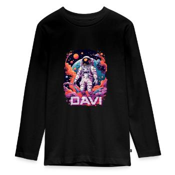 DAVI - Schöner Jungen Name mit coolem Astronaut - Teenager Premium Bio Langarmshirt - Schwarz - Vorne - AI Model Kid Female (0cm)