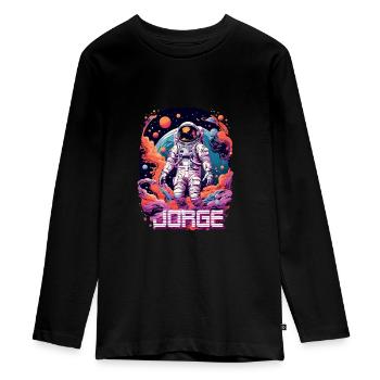 JORGE - Beautiful boy name with cool astronaut - Teenager Premium Organic Long Sleeve Shirt - black - Front - AI Model Kid Female (0cm)