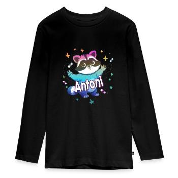 ANTONI - Beautiful boy name with cute raccoon - Teenager Premium Organic Long Sleeve Shirt - black - Front - AI Model Kid Female (0cm)