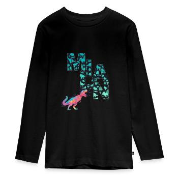 MILAN - Beautiful boy name with dinosaur - Teenager Premium Organic Long Sleeve Shirt - black - Front - AI Model Kid Female (0cm)