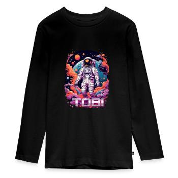 TOBI - Mooie jongensnaam met coole astronaut - Tieners Premium Bio shirt met lange mouwen - zwart - Voor - AI Model Kid Female (0cm)