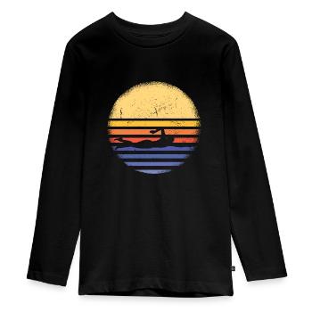 Sport Us Flag Swimming - Teenager Premium Bio Langarmshirt - Schwarz - Vorne - AI Model Kid Female (0cm)