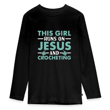 Crocheteur Cette Fille Court Sur Jésus Et Le Crochet - T-shirt manches longues Premium Ado - noir - Devant - AI Model Kid Female (0cm)
