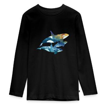 Orca Familie Design – Mama, Papa und Kind – Liebev - Teenager Premium Bio Langarmshirt - Schwarz - Vorne - AI Model Kid Female (0cm)