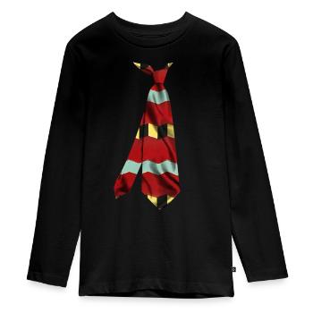 Colorful Printed Necktie T-Shirt Japanese Pattern - Teenager Premium Organic Long Sleeve Shirt - black - Front - AI Model Kid Female (0cm)