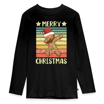 Frohe Weihnachten Lebkuchenmann - Teenager Premium Bio Langarmshirt - Schwarz - Vorne - AI Model Kid Female (0cm)