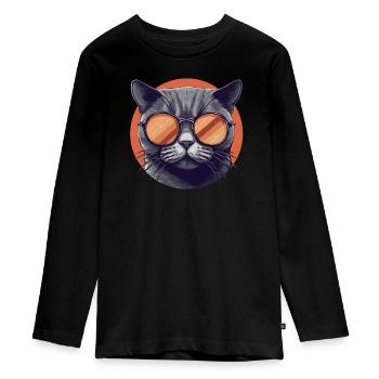 Katze Mietz Stubentiger Sonnenbrille - Teenager Premium Bio Langarmshirt - Schwarz - Vorne - AI Model Kid Female (0cm)