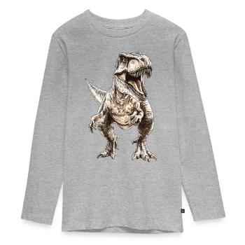 Tiere Dino Dinosaur Trex T Rex Tyrannosaurus - Teenager Premium Bio Langarmshirt - Grau meliert - Vorne