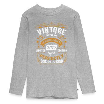 Geburtstagsgeschenk, Vintage geboren im Februar 2017 - Teenager Premium Bio Langarmshirt - Grau meliert - Vorne