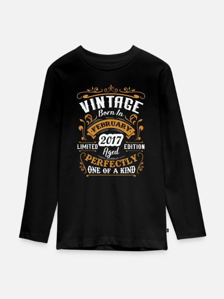 Geburtstagsgeschenk, Vintage geboren im Februar 2017 - Teenager Premium Bio Langarmshirt - Schwarz