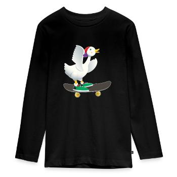 Skater Ente - Teenager Premium Bio Langarmshirt - Schwarz - Vorne - AI Model Kid Female (0cm)