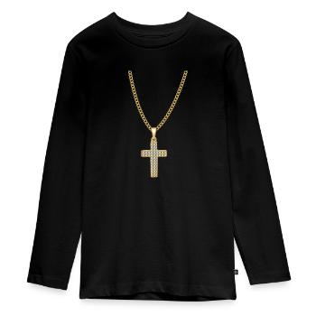Necklace Jesus Christ Cross Gift - Teenager Premium Organic Long Sleeve Shirt - black - Front - AI Model Kid Female (0cm)