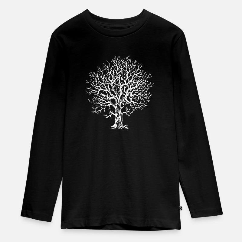 Baum Eiche Wald Naturliebhaber Äste Geschenk - Teenager Premium Bio Langarmshirt - Schwarz