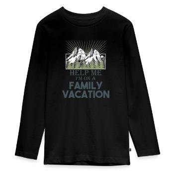 "Help Me I am on a Family Vacation" / Gift / Men - Teenager Premium Bio Langarmshirt - Schwarz - Vorne - AI Model Kid Female (0cm)