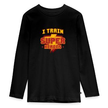 Ich trainiere Superhelden - Teenager Premium Bio Langarmshirt - Schwarz - Vorne - AI Model Kid Female (0cm)