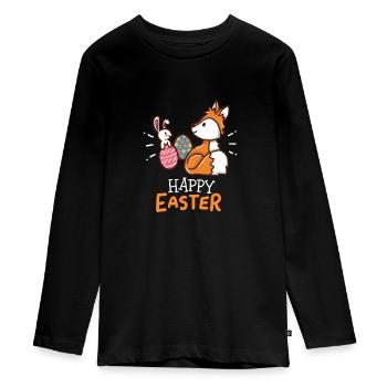 Fuchs - Füchsin - Ostern - Frohe Ostern - Geschenk - Teenager Premium Bio Langarmshirt - Schwarz - Vorne - AI Model Kid Female (0cm)