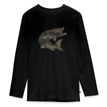 Hecht Petri Heil Angeln Angler Spruch Fischen - Teenager Premium Bio Langarmshirt - Schwarz - Vorne - AI Model Kid Female (0cm)
