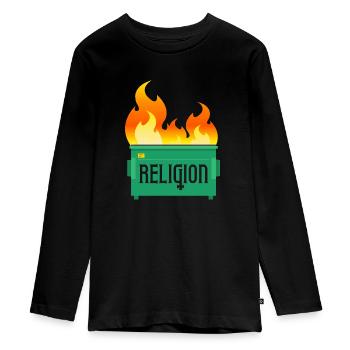 Religion Dumpster Fire - Teenager Premium Organic Long Sleeve Shirt - black - Front - AI Model Kid Female (0cm)