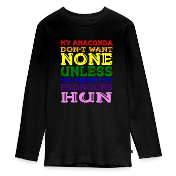 Meine Anakonda will keine, es sei denn, Sie respektieren meine - Teenager Premium Bio Langarmshirt - Schwarz - Vorne - AI Model Kid Female (0cm)