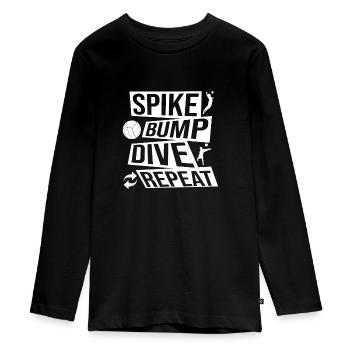 Spike Bump Dive Repeat Volleyball Graphic Idea - Teenager Premium Bio Langarmshirt - Schwarz - Vorne - AI Model Kid Female (0cm)