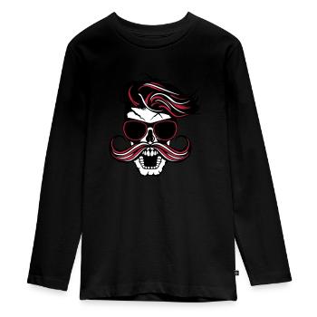 tete de mort hipster fantaisie punk coiffure moust - Teenager Premium Bio Langarmshirt - Schwarz - Vorne - AI Model Kid Female (0cm)