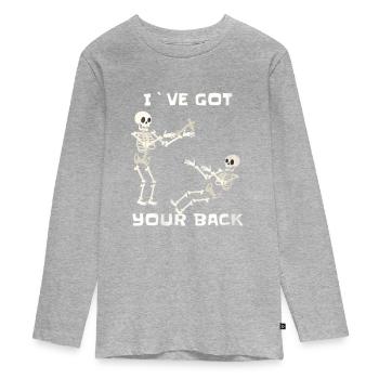 Womens I ve Got Your Back Halloween Skeleton Skull - Teenager Premium Bio Langarmshirt - Grau meliert - Vorne