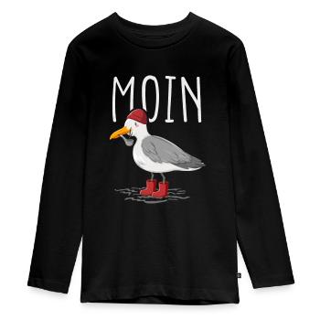 Moin Möwe Seemann - Teenager Premium Bio Langarmshirt - Schwarz - Vorne - AI Model Kid Female (0cm)