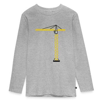 Kran - Teenager Premium Bio Langarmshirt - Grau meliert - Vorne
