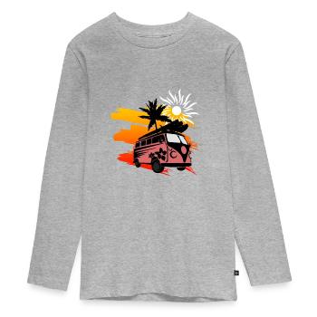 Surf d’été soleil bus palmiers - T-shirt manches longues Premium Ado - gris chiné - Devant