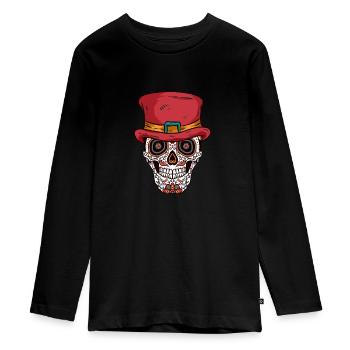 Zucker-Schädel-Hut - Teenager Premium Bio Langarmshirt - Schwarz - Vorne - AI Model Kid Female (0cm)