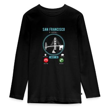 San Francisco - Teenager Premium Organic Long Sleeve Shirt - black - Front - AI Model Kid Female (0cm)