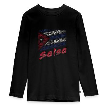 Cuban Salsa Kuba Flagge - Teenager Premium Bio Langarmshirt - Schwarz - Vorne - AI Model Kid Female (0cm)