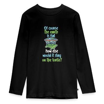 Flat earth turtle - Teenager Premium Organic Long Sleeve Shirt - black - Front - AI Model Kid Female (0cm)