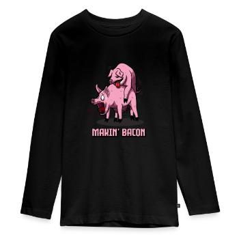 Makin Bacon | Bacon lovers for bacon fans - Teenager Premium Organic Long Sleeve Shirt - black - Front - AI Model Kid Female (0cm)