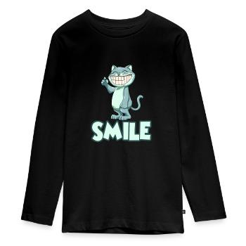 Grinsende Katze - Teenager Premium Bio Langarmshirt - Schwarz - Vorne - AI Model Kid Female (0cm)